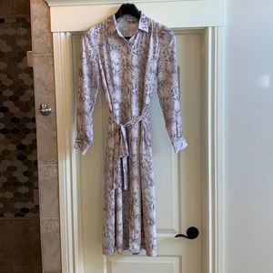 Ann Taylor Loft Soft pink snakeskin pattern long sleeve midi dress